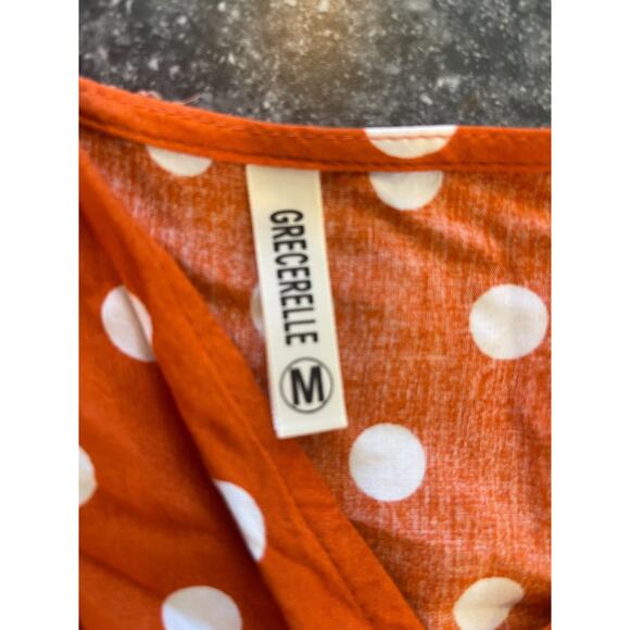 GRECERELLE Polka Dot Wrap High-Low Maxi Dress, Orange, M, Pre-Owned - Picture 5 of 10